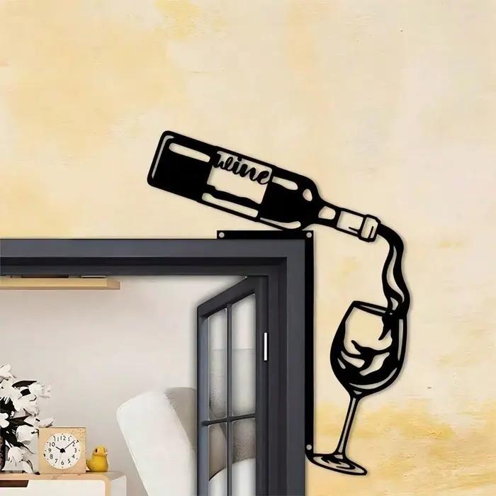 Support mural décoratif en métal noir pour bouteilles de vin