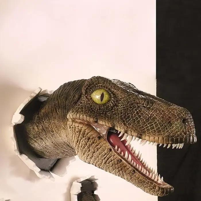 Sculpture murale de dinosaure 3D, tête de dinosaure en résine avec griffes, décoration d'intérieur