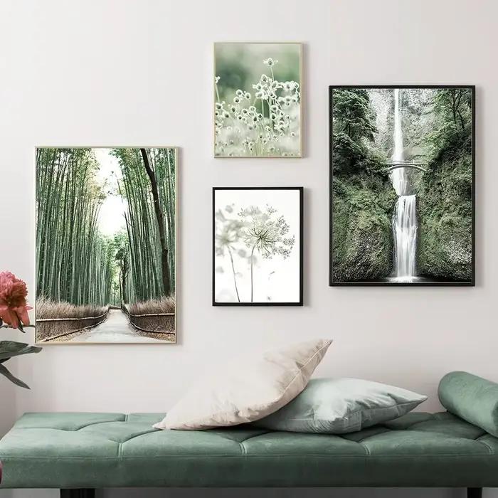 Paysage naturel pissenlit bambou forêt cascade mur Art Mural affiches imprimer toile peinture photos salon décor à la maison