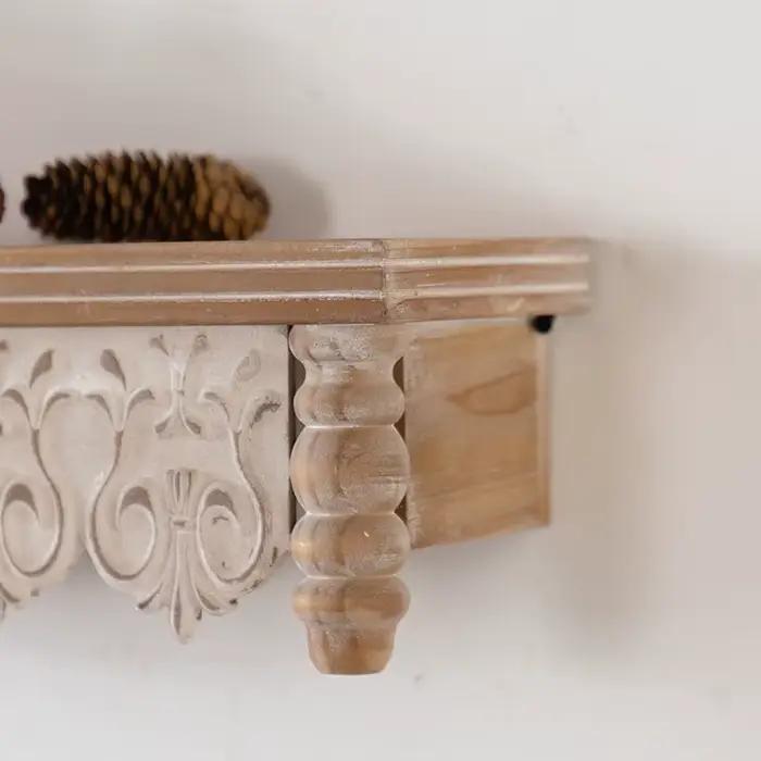 Étagère murale marocaine en bois naturel, étagère flottante sculptée marron clair, décor Boho Vintage fabriqué à la main, affichage d'accent rustique