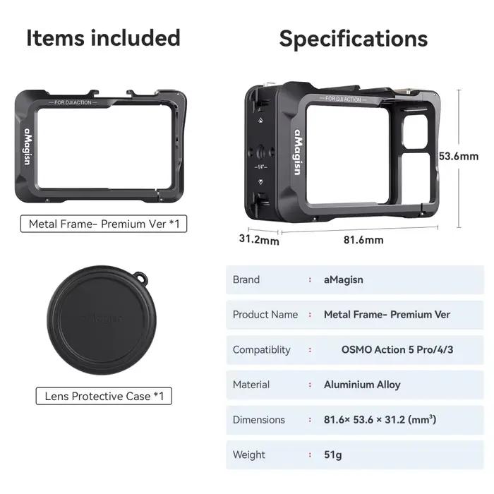 Cadre métallique de protection haut de gamme pour DJI Action 3/4 5Pro, boîtier de caméra d'extension de prise de vue horizontale et verticale