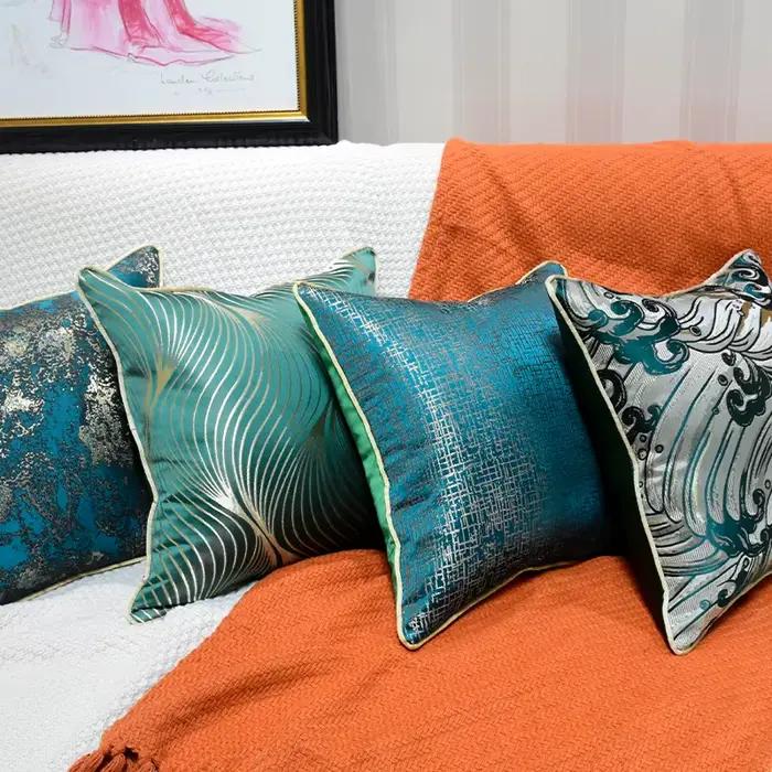 Housse de coussin jacquard bleu-vert haute précision, moderne et luxueuse, pour canapé, décoration de salon, 50x50cm, 40x60cm, pour la maison