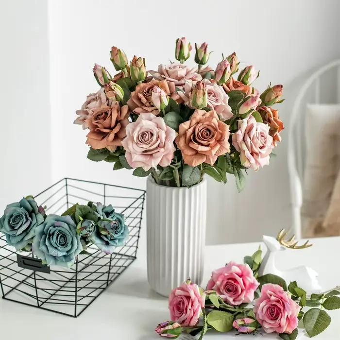 Grandes Roses artificielles en soie
