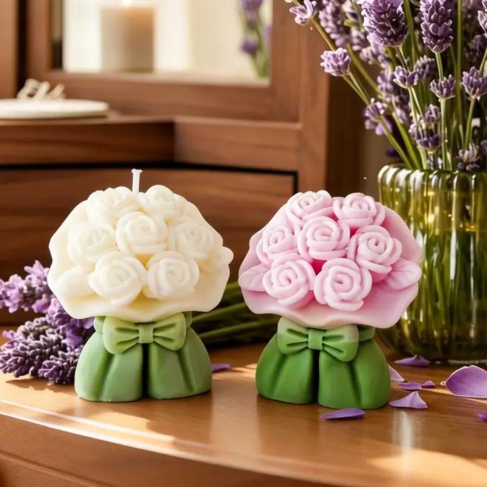 Bouquet de bougies parfumées à la rose et à la tulipe - Bougie florale artisanale en cire de soja, cadeau de mariage, cadeau de la Saint-Valentin, décoration de table à la maison