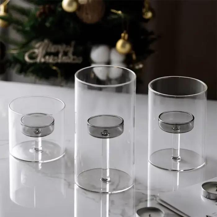 Porte-bougie en verre de style européen romantique, base solide transparente, support de bougie résistant à la chaleur, coupelle pour bougies parfumées, banquet
