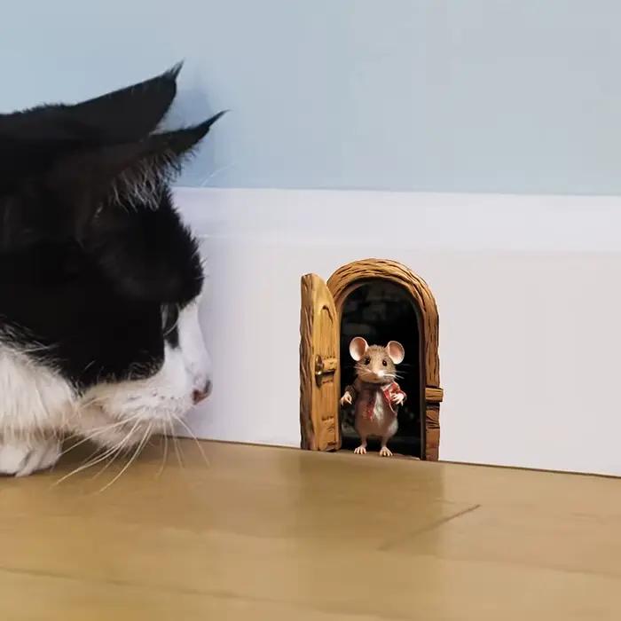 Autocollant mural fantaisiste avec trou de souris 3D