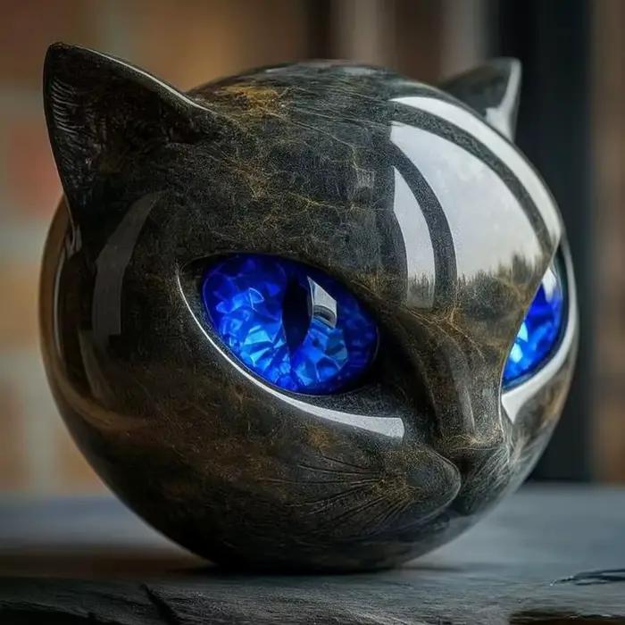 Figurine décorative en pierre de chat noir