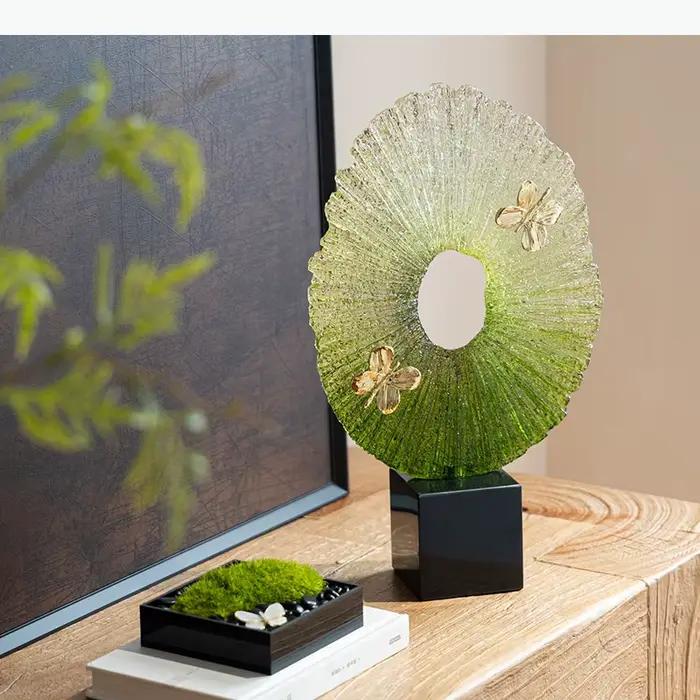 Ornements décoratifs papillon à anneau vert dégradé, décoration de bureau, anneau vert luxuriant, sculpture créative, décor esthétique de chambre