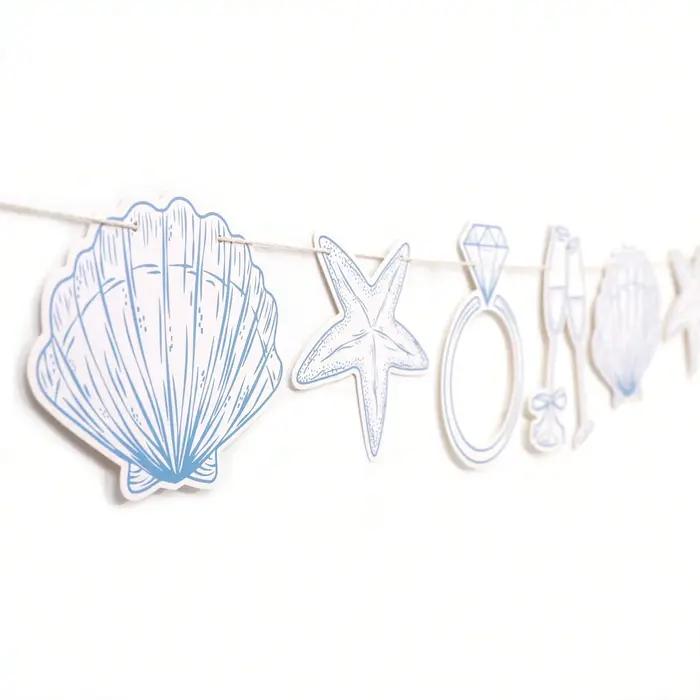 Bannière 'Last Toast on the Coast' pour décoration de plage, de fête nuptiale et de enterrement de vie de jeune fille, 30 pieds de cordon, double face, décor coquillages et verres à champagne