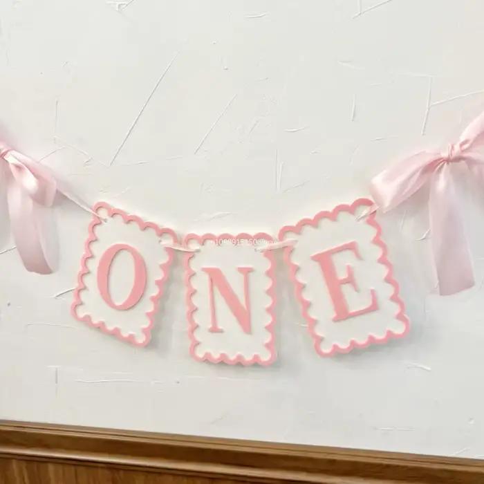 Rose bleu une lettre bannière fond décoration murale un an bébé 1er anniversaire fête faveur