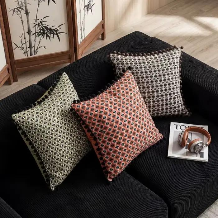 Housse de coussin jacquard géométrique rétro 50x50 cm