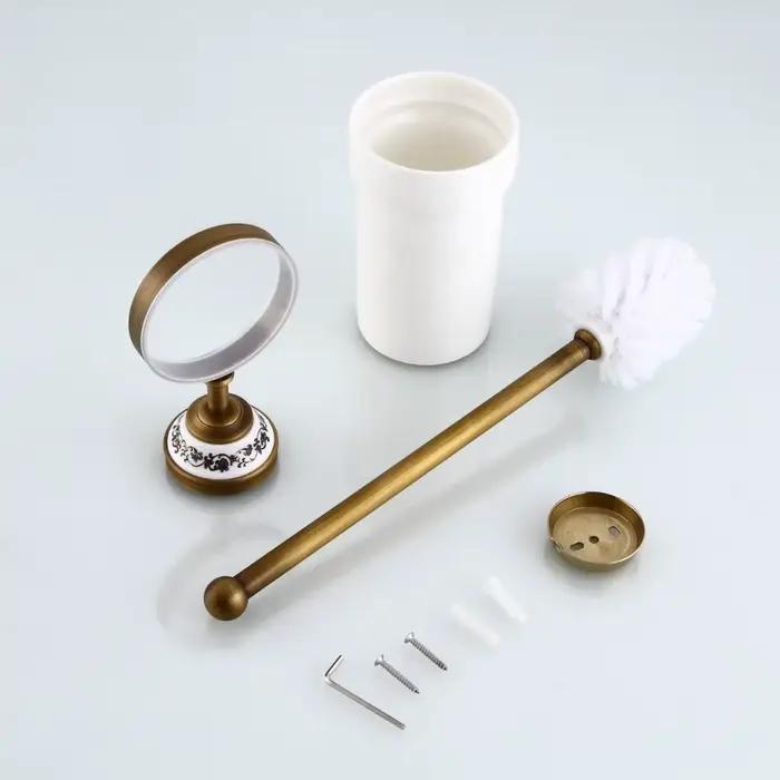 Porte-brosses de toilette en laiton Antique, avec tasse en céramique, produits ménagers, accessoires de salle de bains, 9230K