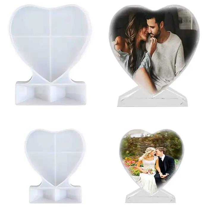 Moule en silicone époxy pour cadre photo en forme de cœur et carré, idéal pour la création de bijoux et d'objets décoratifs en résine DIY