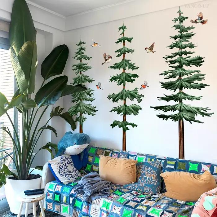 Grand autocollant mural en forme de pin 4 pièces décor de forêt pour chambre d'enfants papier peint pour salon chambre à coucher occassions spéciales