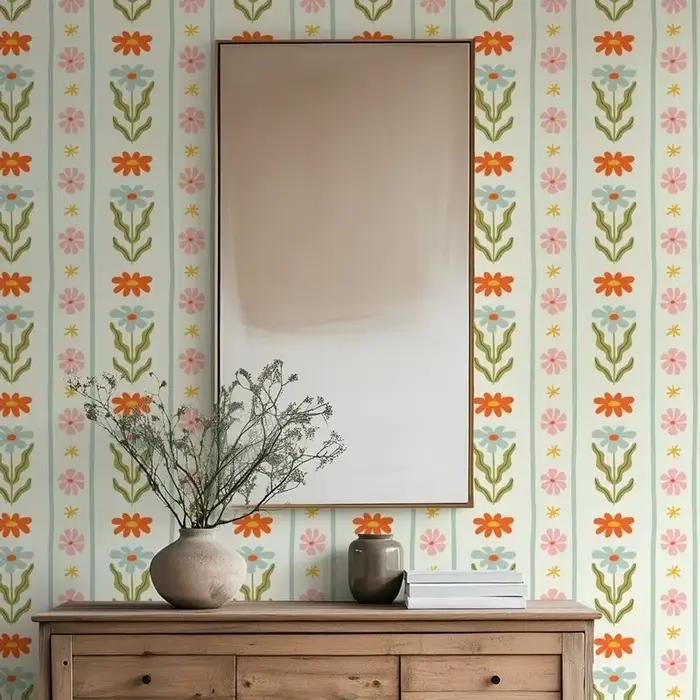 Papier peint à rayures florales colorées de luxe