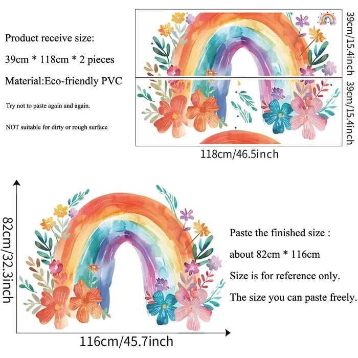 Autocollant mural arc-en-ciel avec feuilles et fleurs colorées