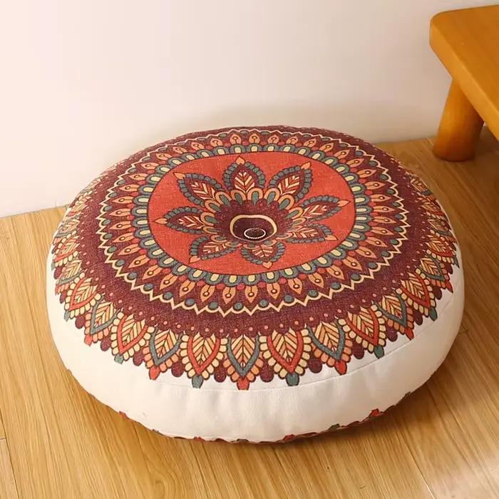Coussin de chaise rond en coton et lin de Bohême