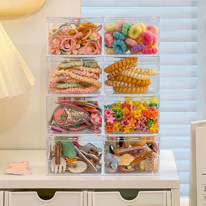 Boîte de rangement pour accessoires de cheveux à deux niveaux