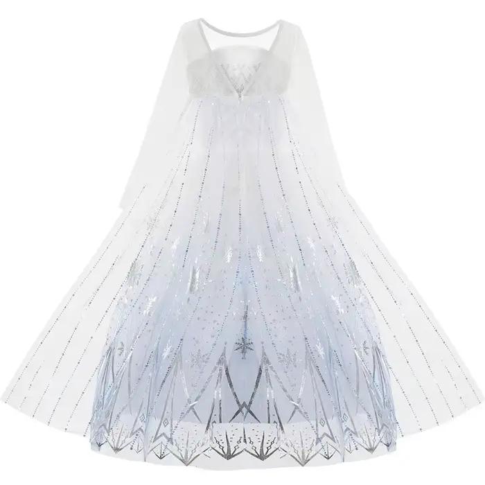 Robe de princesse Elsa Disney pour filles, blanche, imprimée, manches longues, en dentelle, ensemble cadeau de fête Festive, robe la reine des neiges, esprit de feu Olaf