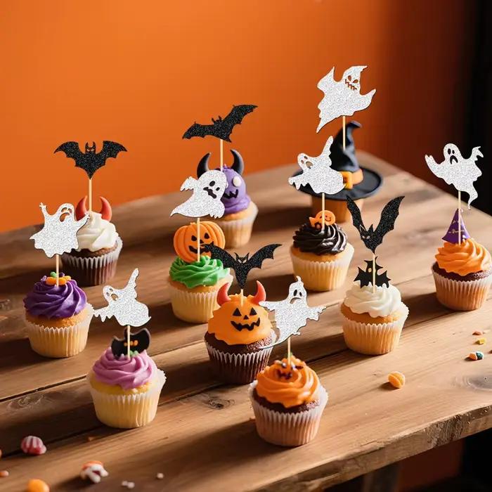 NUBECOM 24 pièces décoration de gâteau d'halloween paillettes fantôme et chauve-souris décoration de gâteau d'anniversaire décoration de gâteau de fête d'halloween