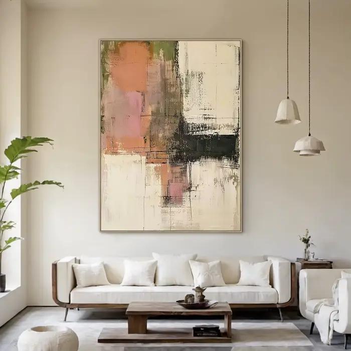 Peinture à l'huile abstraite originale Mhemyo, grande taille, beige neutre, art mural texturé, décoration moderne sur toile, décoration intérieure