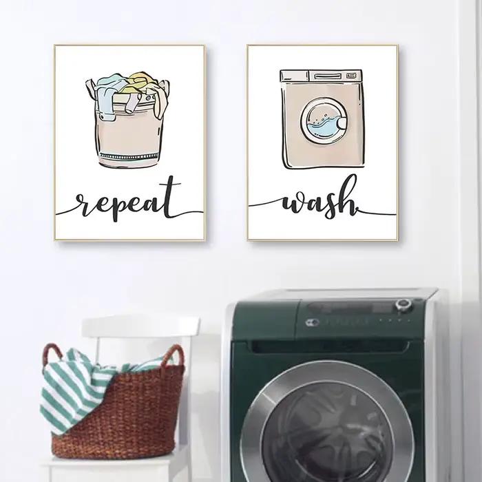 Affiche décorative d'art de buanderie moderne, impressions mignonnes, lavage à sec, possède des anticorps, modèle de signe, image de toile, décor de mur à la maison simple