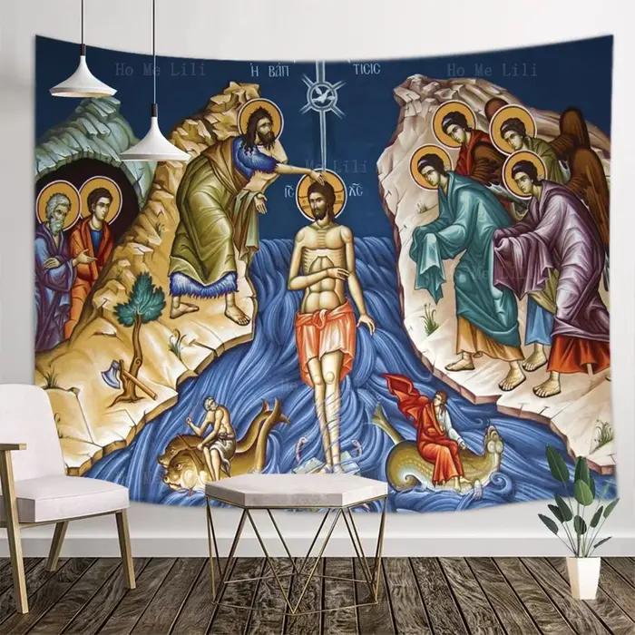 Tapisserie avec icône orthodoxe, baptême du seigneur et du règlement, jésus-Christ est ressuscité, par Ho Me Lili, pour la décoration de la maison