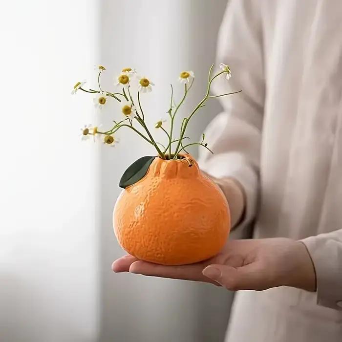 Vase en plastique Design Orange à la mode, 1 pièce, Vase Orange pour la décoration de la maison, Vase décoratif en plastique en forme de Fruit, décoratif de table