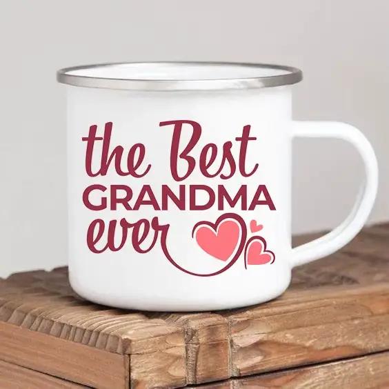 Tasse à café en émail pour grand-mère, cadeau de fête des mères, meilleure grand-mère du monde, tasses à boire grand-mère, cadeaux d'anniversaire grand-mère