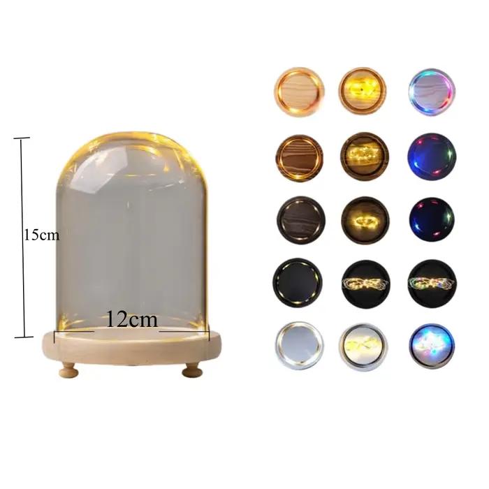 Dôme de présentation cylindrique en verre DIY avec base en bois pour bijoux et souvenirs occasions spéciales-decoration-boîte de rangement-fonction anti-poussière