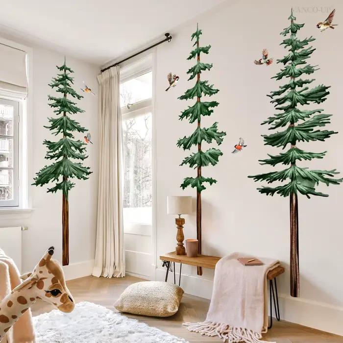 Grand autocollant mural en forme de pin 4 pièces décor de forêt pour chambre d'enfants papier peint pour salon chambre à coucher occassions spéciales