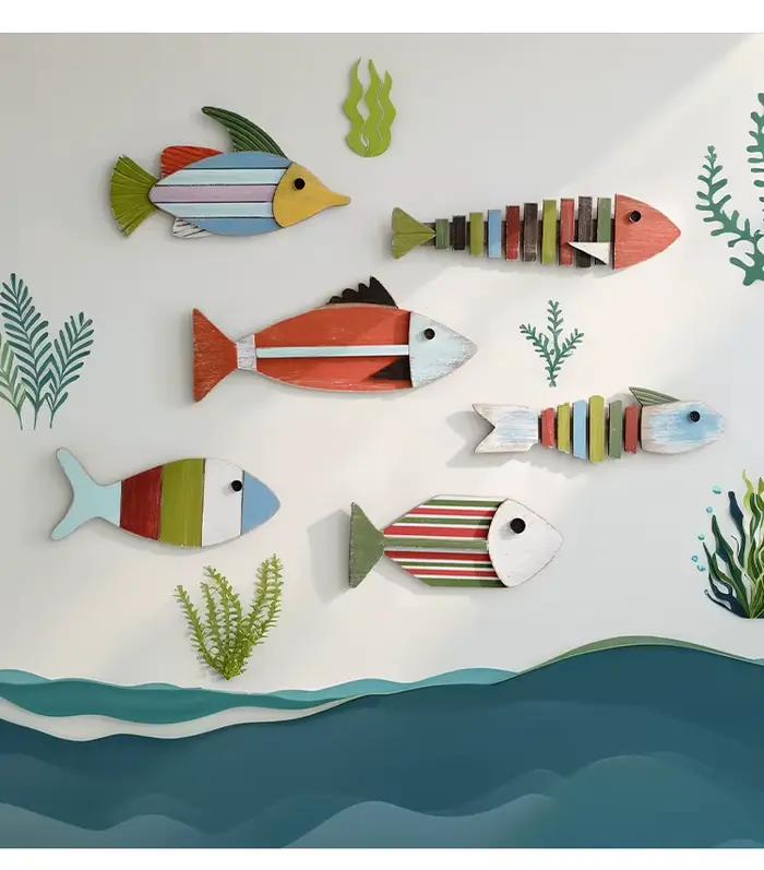 Ornements muraux suspendus en bois de poisson coloré de Style méditerranéen