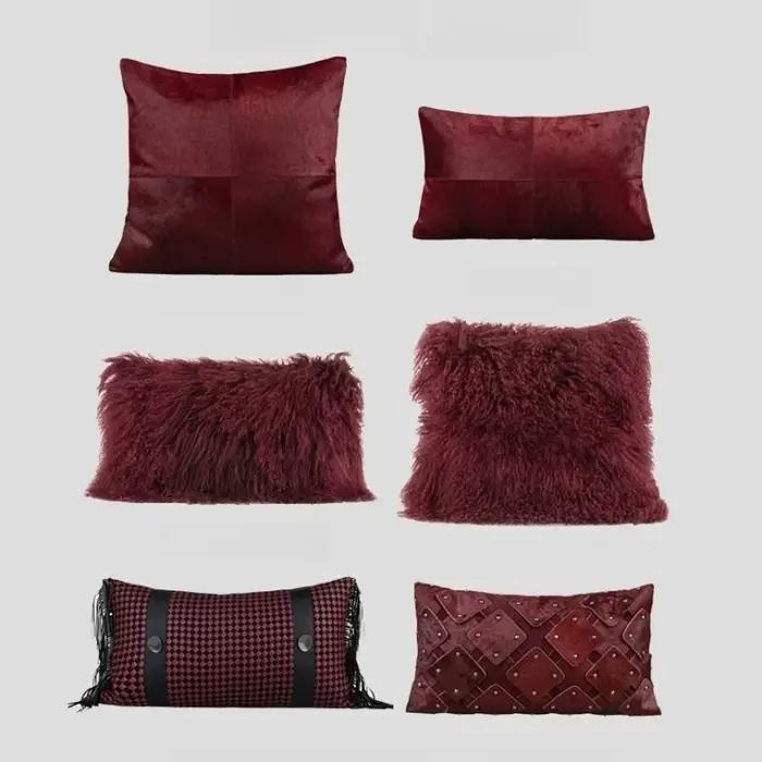 Housse de coussin de luxe design 30x50 45x45 50x50cm Rouge vin Noir Couture carrée Taie d'oreiller pour la maison Hôtel Lit Salon Canapé