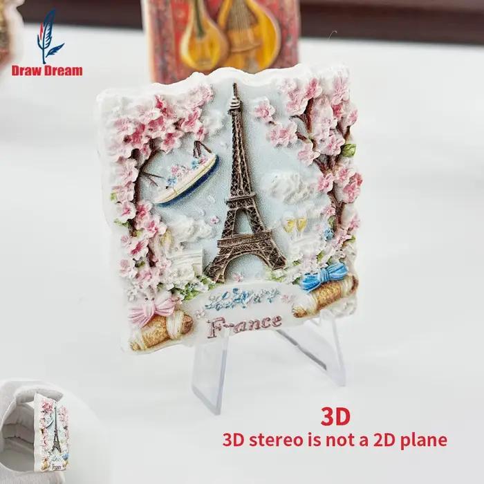 Affiche de réfrigérateur stéréoscopique 3D créative en forme de tour de cerisier rose français