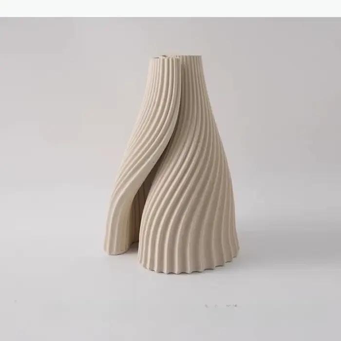 Vase en céramique froissée moderne pour fleurs fraîches ou séchées, vase de table hydroponique, artisanal, pour intérieur, cadeau d'anniversaire ou de mariage