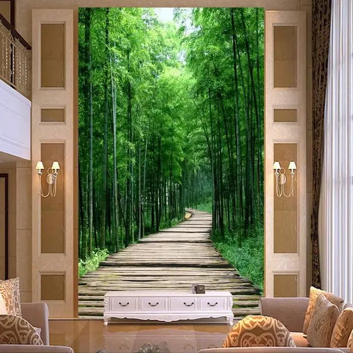 Papier peint Photo 3D personnalisé forêt de bambou vert petite route salon entrée couloir décoration peinture murale