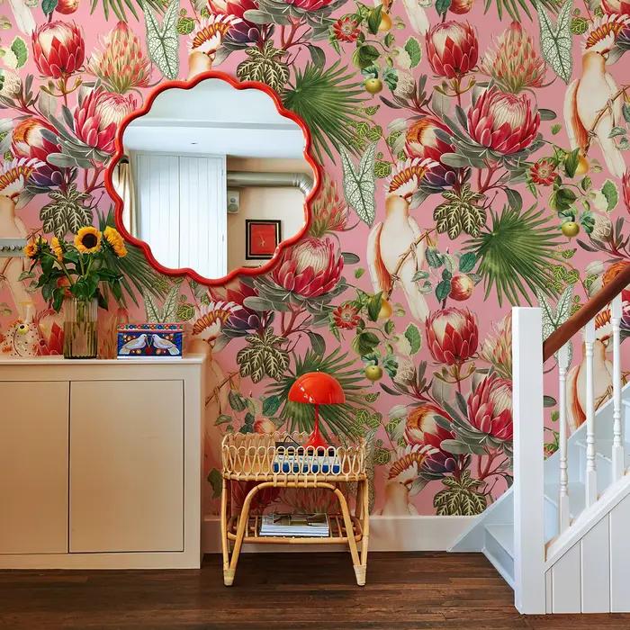 Papier peint classique fleur monarque rose