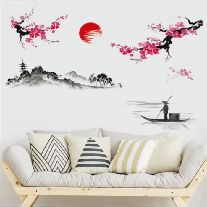 Style chinois Sakura japonais rose fleur de cerisier arbre décoration murale décalcomanies autocollant Mural affiche papier peint décor.