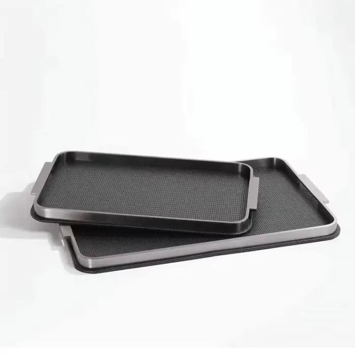 Plateau en métal et cuir, plateau de rangement de luxe moderne, plateaux de bureau décoratifs pour la maison, accessoires de décoration esthétique pour salle à manger