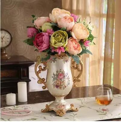 Vase en résine de palais de luxe européen, décoration de bureau, artisanat d'Auckland, cadeau de mariage, art de pot d'injFlower rétro, ornements de maison et de chambre