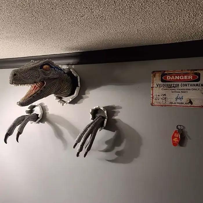 Sculpture murale de dinosaure 3D, tête de dinosaure en résine avec griffes, décoration d'intérieur