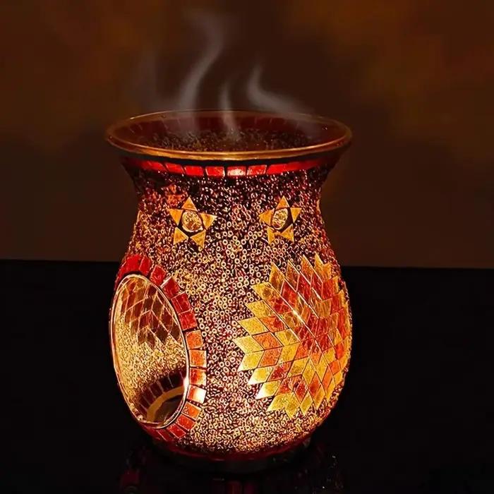 Bougeoir Aromatique en Verre Mosaïque Coloré avec Diffuseur d'Huile Essentielle pour Salon Occasions Spéciales Décoration Intérieure Relaxation Atmосhère Romantique