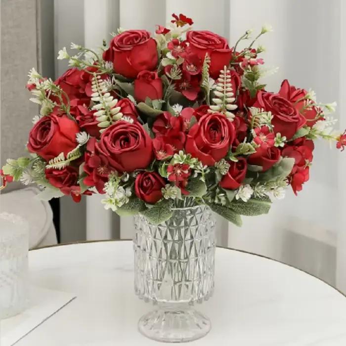 Bouquet de Roses artificielles en soie, décoration de maison, Simulation de fleur Kimberley, bourgeon de Rose, hortensia, fleuriste décorative pour salon