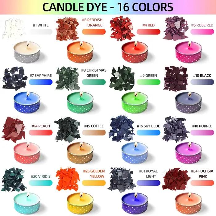 Colorant pour bougies, pastilles de couleur pour cire fondue, colorant pour cire de soja, cire d'abeille, cire de paraffine, 16 couleurs x 5g