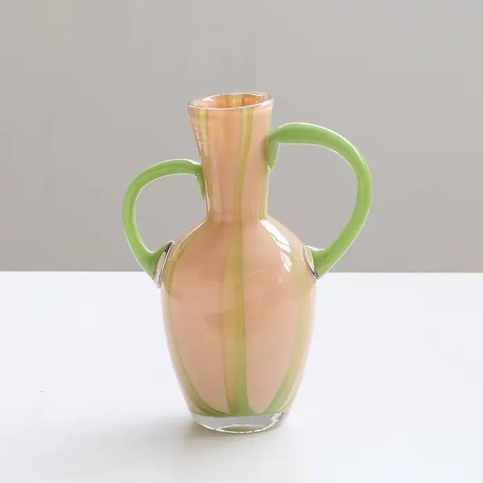Vase en verre coloré avec poignée rétro, pichet, bouilloire à eau, vase à fleurs, hydroponie, terrarium, pot de fleurs, pots, décoration d'intérieur