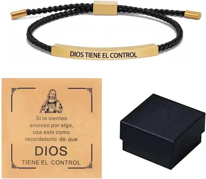 Inspire des bracelets en acier inoxydable « Dieu est dans le contrôle », Pulsera de contrôle Dios Tiene El, bracelet de foi chrétienne avec boîte cadeau