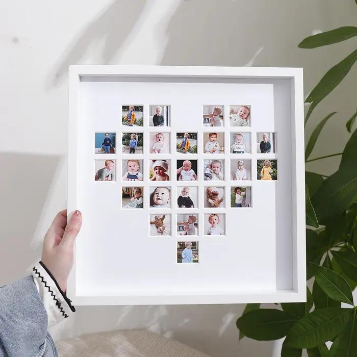 Cadre Photo personnalisé en forme de cœur pour Saint Valentin et anniversaires cadre photo collage en bois cadeau pour fiançailles mariage retraite naissance enfant anniversaire journée des enfants retour à l'école Nouvel An chinois Jour de la Terre Fête des pères Action de grâce Fête Noël Mariage P