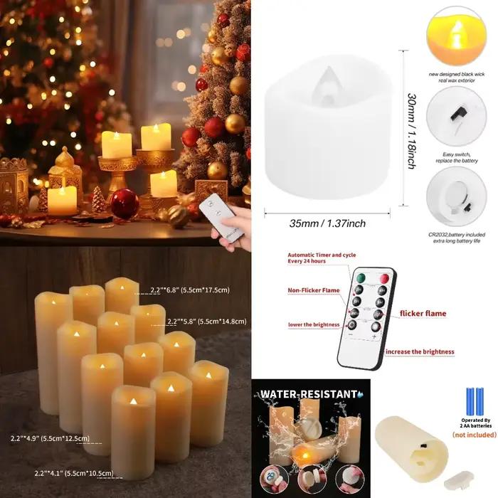 Bougie électrique LED étanche sans flamme avec télécommande, bougies chauffe-plat scintillantes, Halloween, Noël, décoration d'intérieur, ci-après