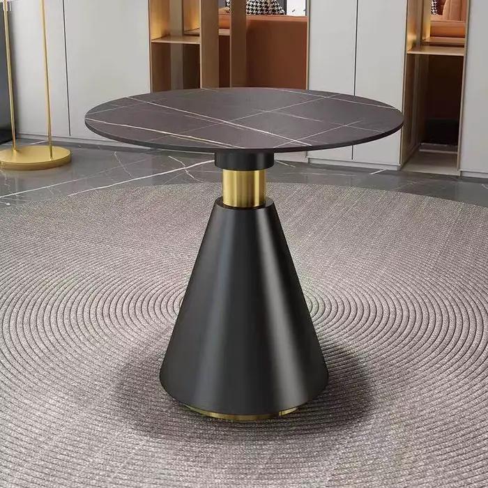 Table à manger ronde moderne avec plateau en imitation marbre