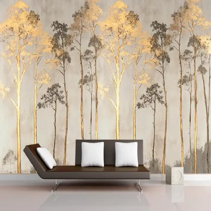 Papier peint personnalisé en 3d, motif lune, branche, bois, décoration de maison, salon, chambre à coucher, noir et blanc, forêt dorée